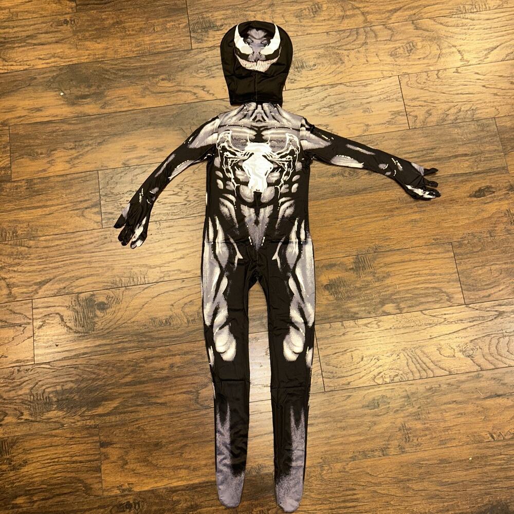 Kids Black & White Skeleton Superhero Costume - Hooded Jumpsuit